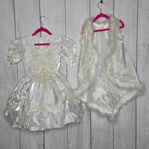 Vintage Tip Top Kids White Beaded Dress & Cape Set Size 4 Flower Girl